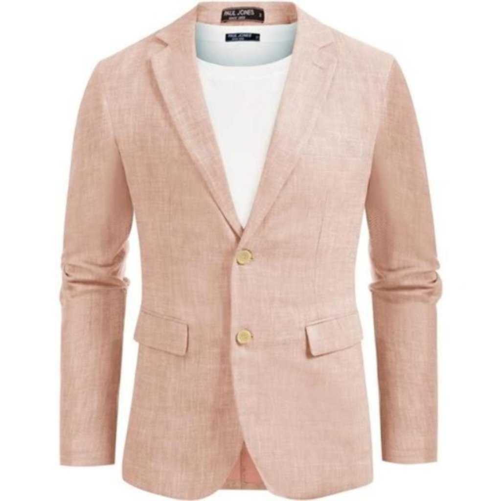 Men's Slim Fit Lightweight Linen Jacket Blazer Pink